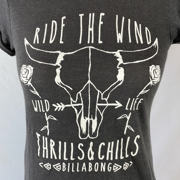 Billabong Charcoal Gray Graphic Tee "Ride the Wind Thrills and Chills" -Small Jr - Picture 2 of 11